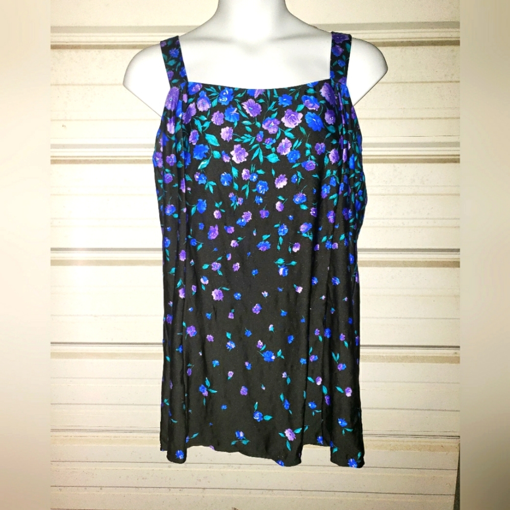 Plus Size 26 Womens One Piece Floral Swimsuit Swim Dress Purple Blue